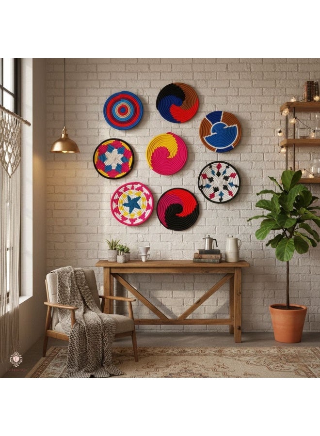 Colorful Handwoven African Wall Baskets – Modern Boho Woven Basket Wall Art Decor – Vibrant Geometric Patterned Rwanda Style Decorative Plates for Living Room, Bedroom & Gallery Walls - Image 3